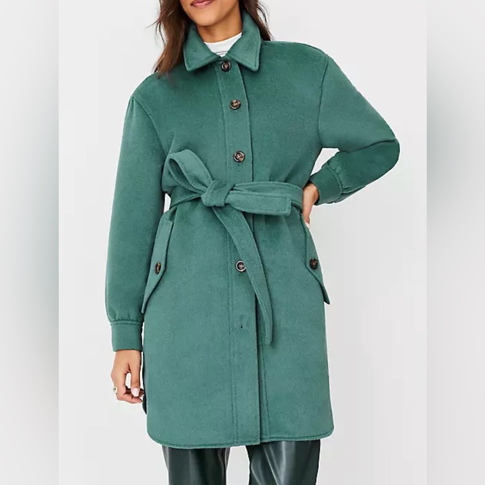 Ann Taylor Teal Belted Teal Wool Blend Belted Shirt Trench Coat XSP - Picture 3 of 7